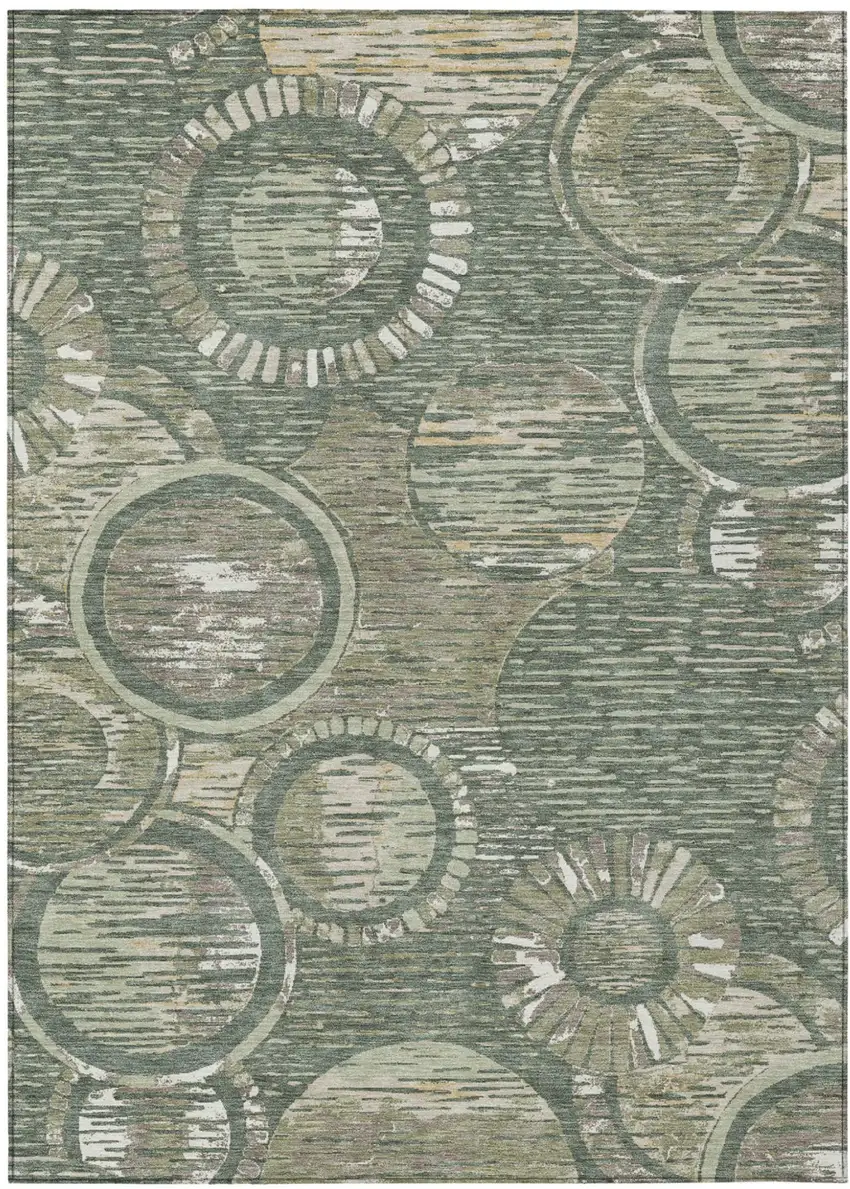 Green And Beige Geometric Washable Indoor Outdoor Area Rug Photo 1