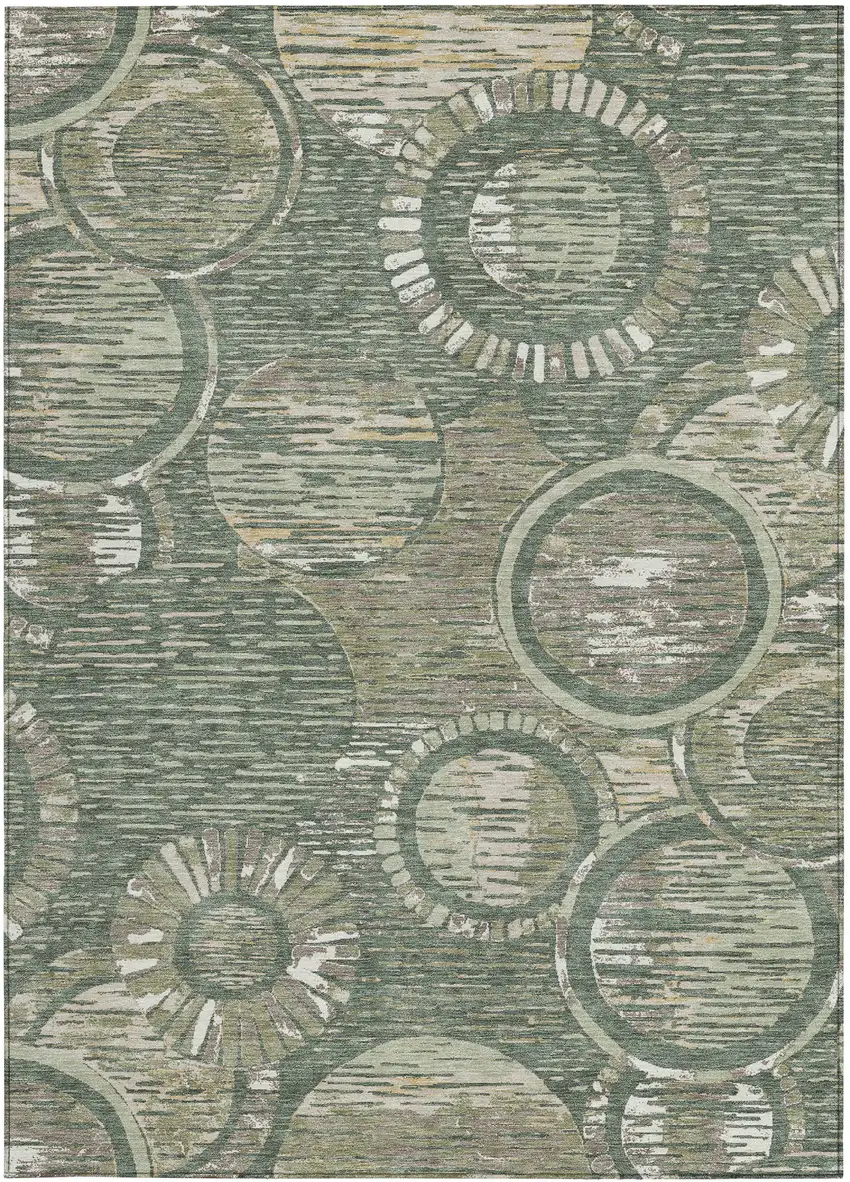 Green And Beige Geometric Washable Indoor Outdoor Area Rug Photo 3