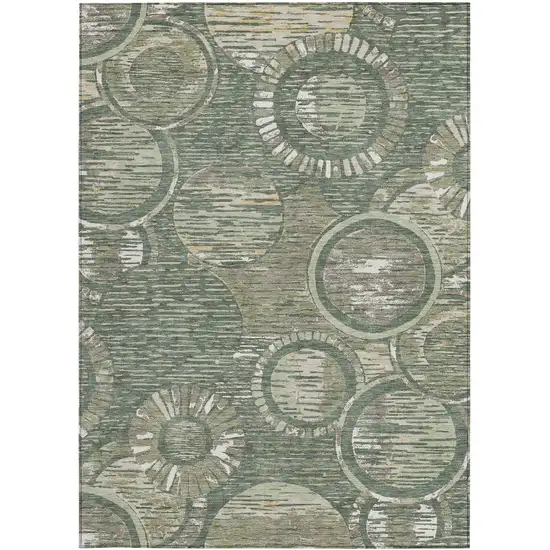 Green And Beige Geometric Washable Indoor Outdoor Area Rug Photo 3