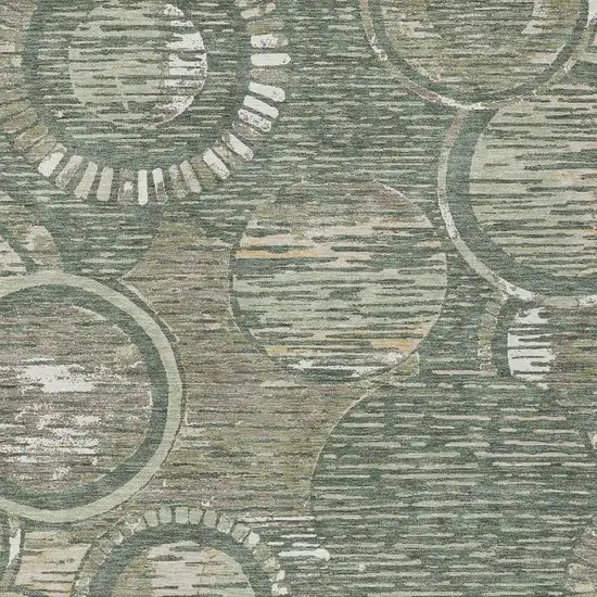 Green And Beige Geometric Washable Indoor Outdoor Area Rug Photo 2