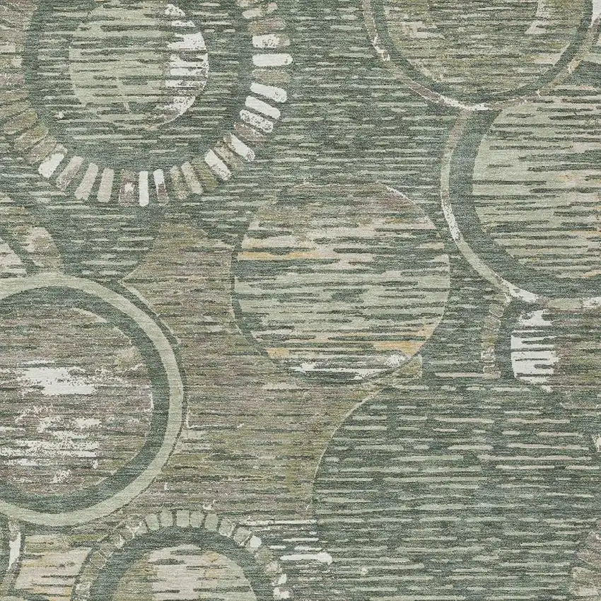 Green And Beige Geometric Washable Indoor Outdoor Area Rug Photo 2