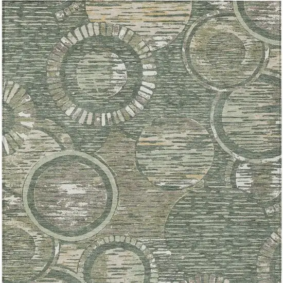 Green And Beige Geometric Washable Indoor Outdoor Area Rug Photo 3