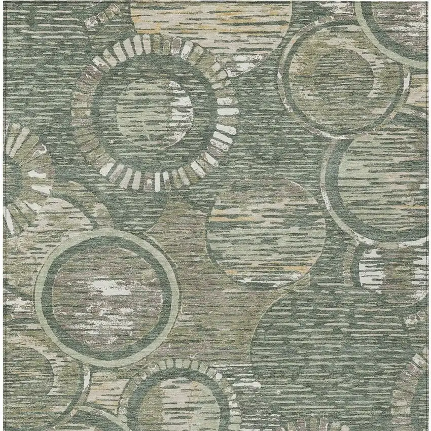 Green And Beige Geometric Washable Indoor Outdoor Area Rug Photo 3
