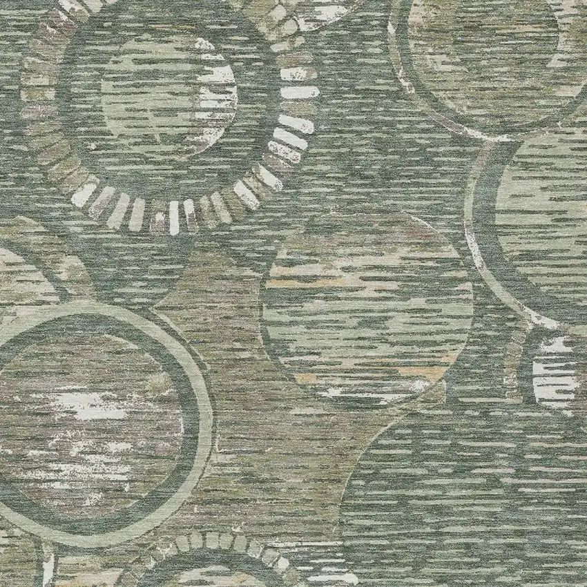 Green And Beige Geometric Washable Indoor Outdoor Area Rug Photo 2