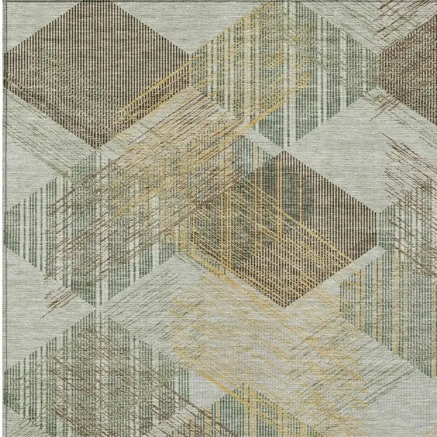 Green And Beige Geometric Washable Indoor Outdoor Area Rug Photo 2