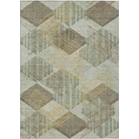 Green And Beige Geometric Washable Indoor Outdoor Area Rug Photo 1