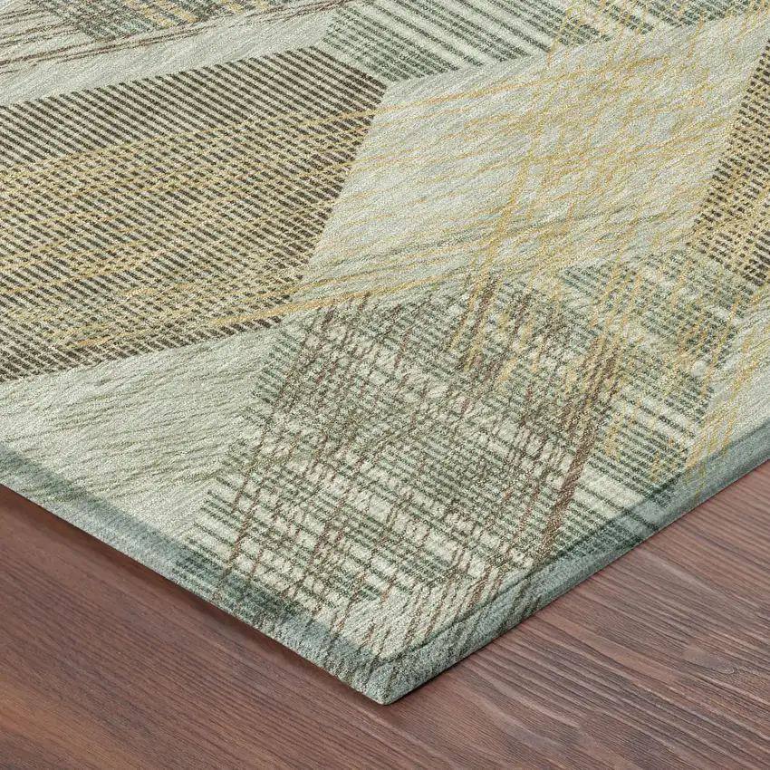 Green And Beige Geometric Washable Indoor Outdoor Area Rug Photo 4