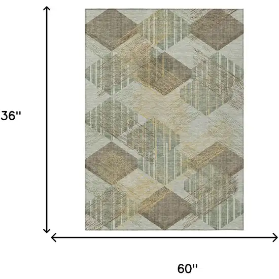 Green And Beige Geometric Washable Indoor Outdoor Area Rug Photo 6