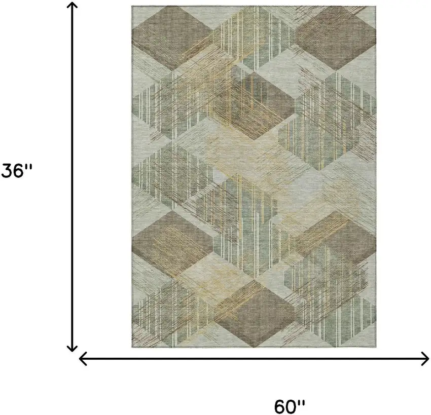 Green And Beige Geometric Washable Indoor Outdoor Area Rug Photo 6