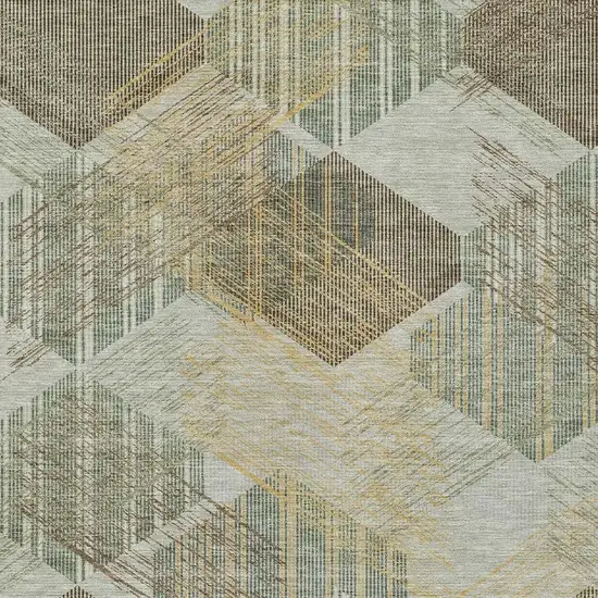 Green And Beige Geometric Washable Indoor Outdoor Area Rug Photo 2