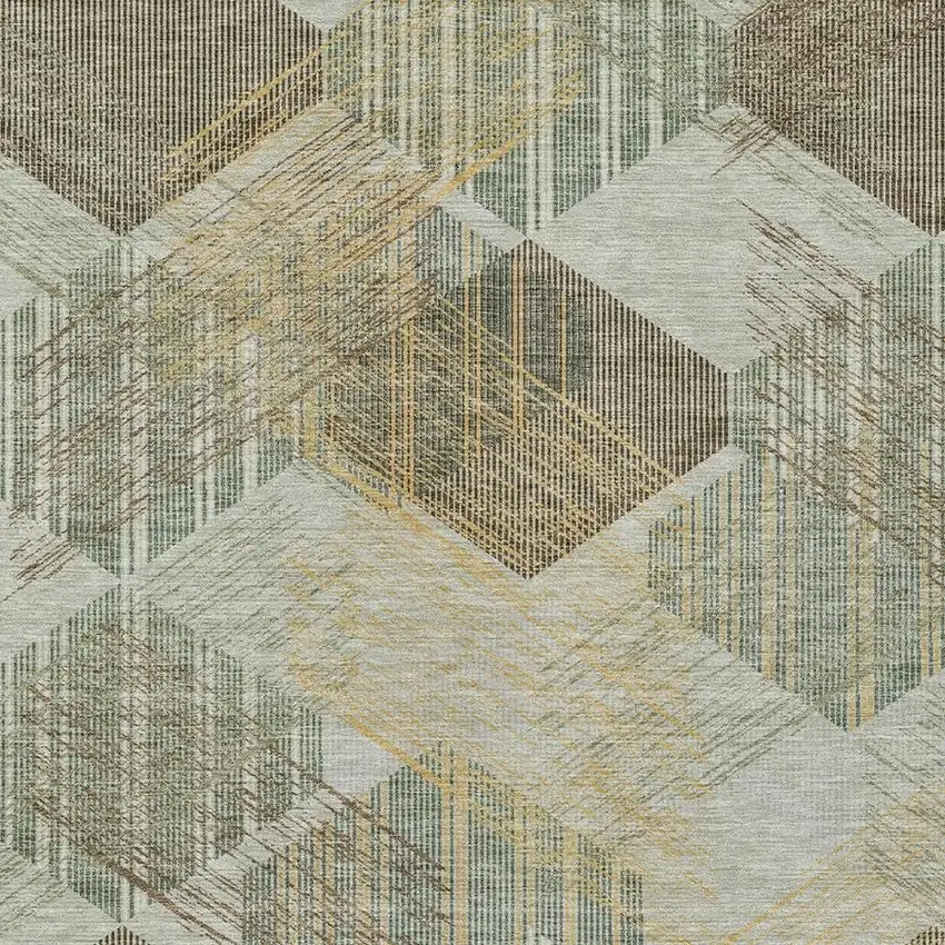 Green And Beige Geometric Washable Indoor Outdoor Area Rug Photo 2