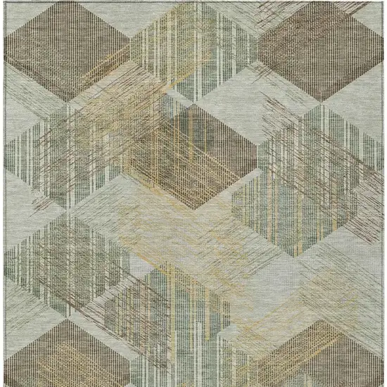 Green And Beige Geometric Washable Indoor Outdoor Area Rug Photo 3