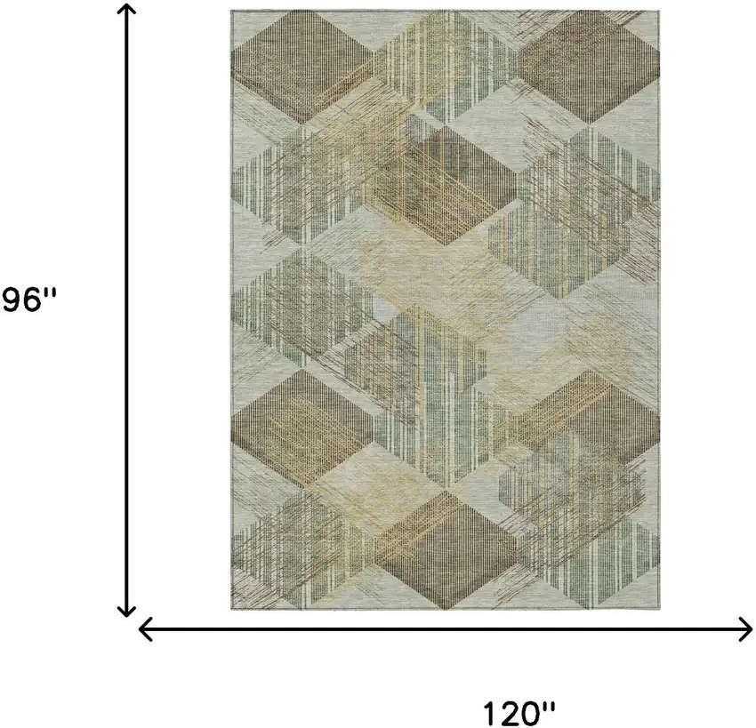Green And Beige Geometric Washable Indoor Outdoor Area Rug Photo 6