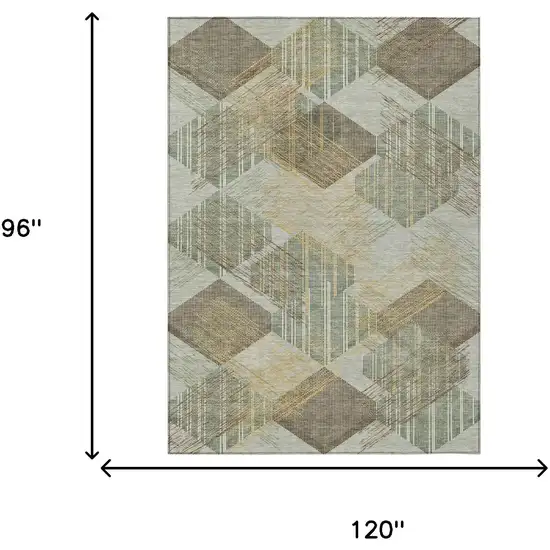 Green And Beige Geometric Washable Indoor Outdoor Area Rug Photo 6