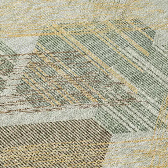 Green And Beige Geometric Washable Indoor Outdoor Area Rug Photo 5