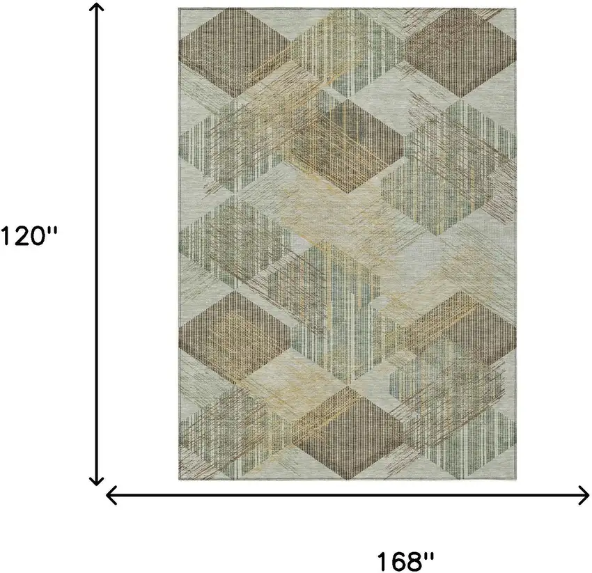 Green And Beige Geometric Washable Indoor Outdoor Area Rug Photo 6