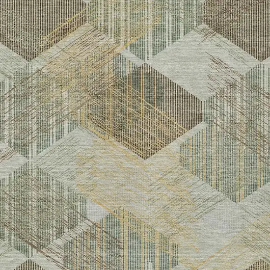 Green And Beige Geometric Washable Indoor Outdoor Area Rug Photo 2