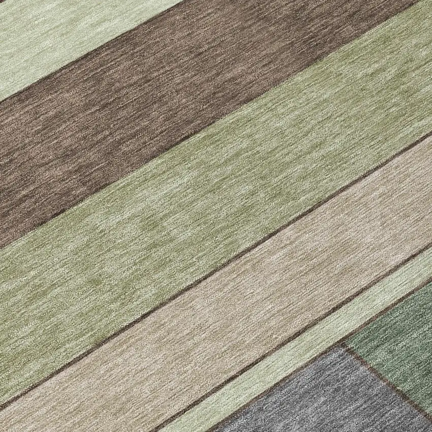 Green And Beige Geometric Washable Indoor Outdoor Area Rug Photo 4