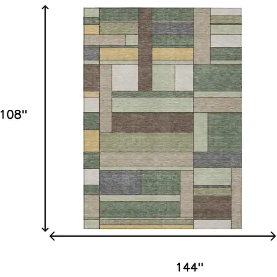 Green And Beige Geometric Washable Indoor Outdoor Area Rug Photo 5