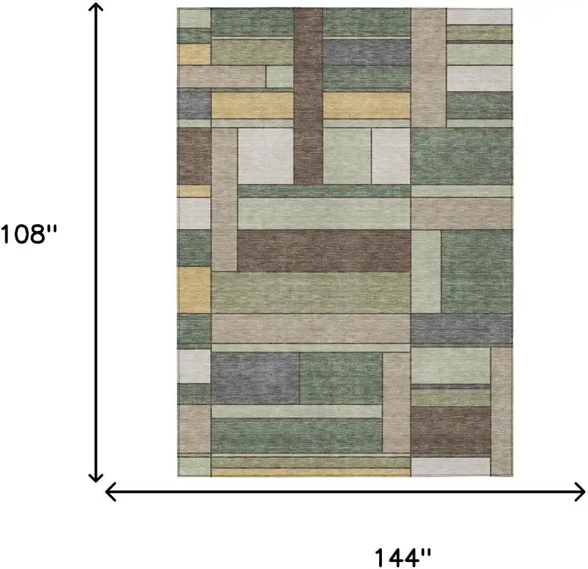 Green And Beige Geometric Washable Indoor Outdoor Area Rug Photo 5