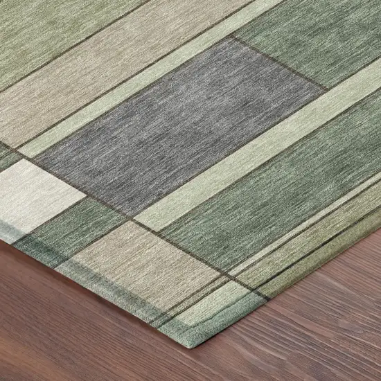 Green And Beige Geometric Washable Indoor Outdoor Area Rug Photo 3