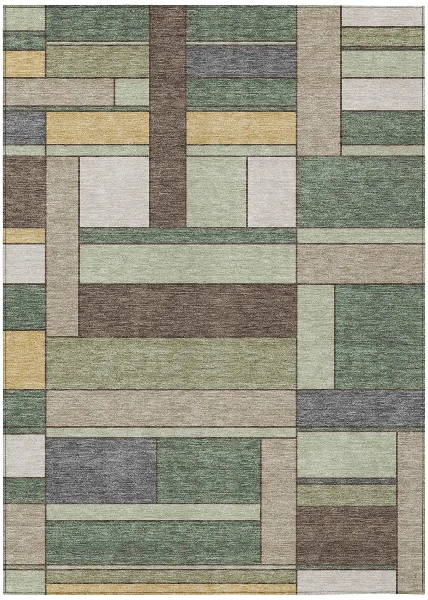 Green And Beige Geometric Washable Indoor Outdoor Area Rug Photo 2