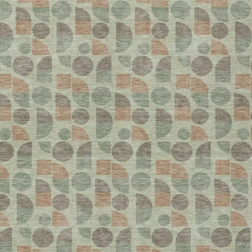 Green And Beige Geometric Washable Indoor Outdoor Area Rug Photo 1
