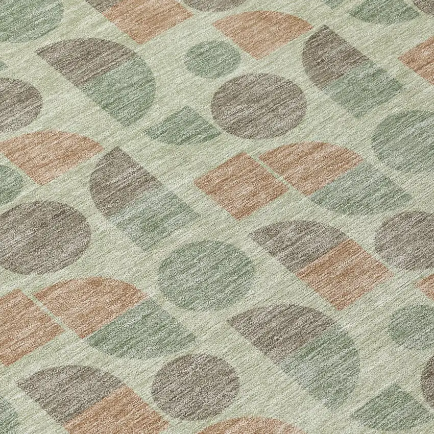 Green And Beige Geometric Washable Indoor Outdoor Area Rug Photo 5