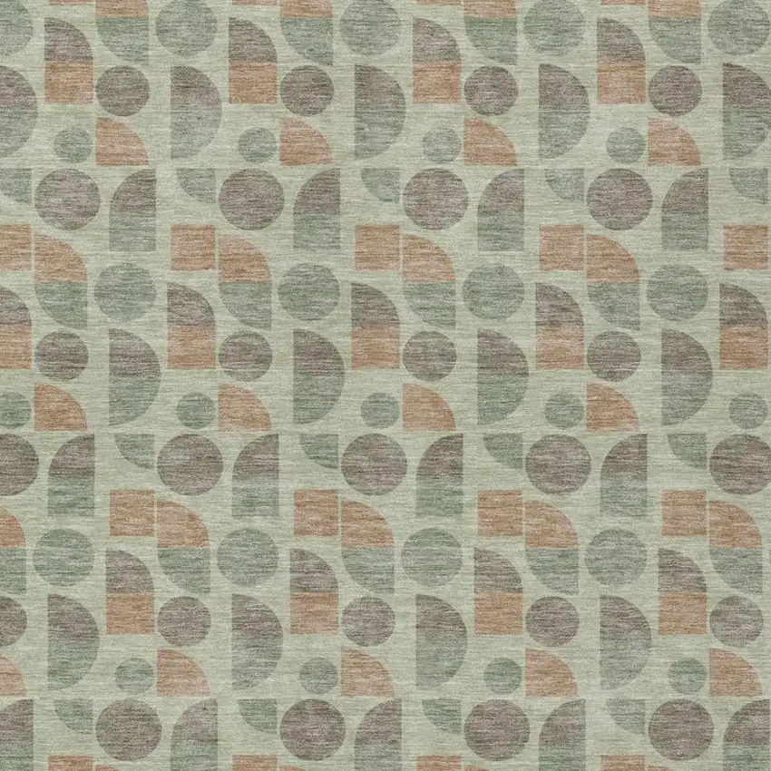 Green And Beige Geometric Washable Indoor Outdoor Area Rug Photo 1
