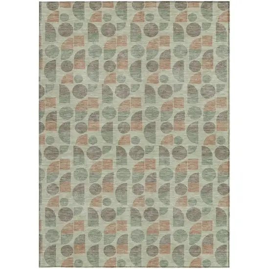 Green And Beige Geometric Washable Indoor Outdoor Area Rug Photo 3