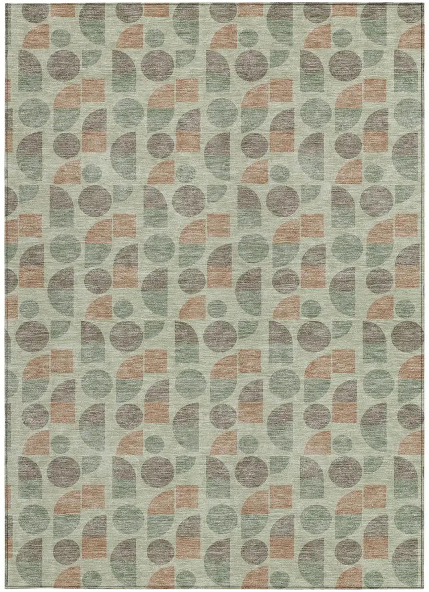 Green And Beige Geometric Washable Indoor Outdoor Area Rug Photo 3