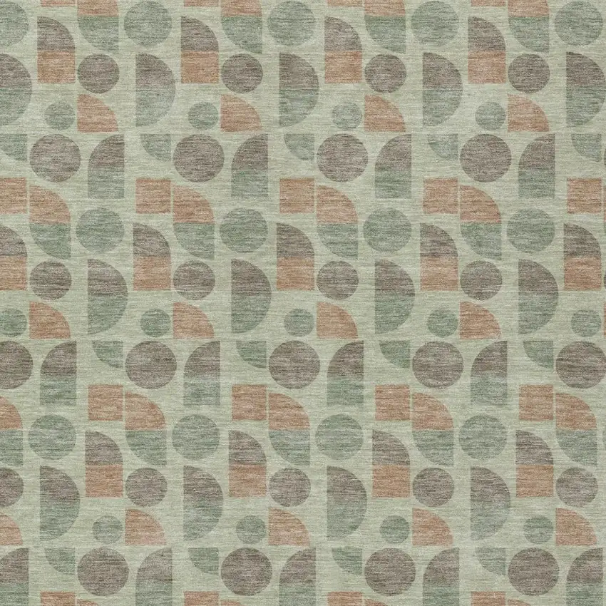 Green And Beige Geometric Washable Indoor Outdoor Area Rug Photo 3