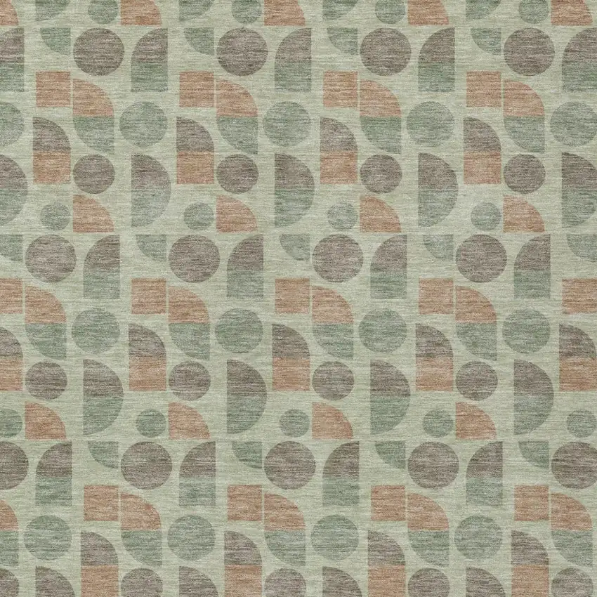 Green And Beige Geometric Washable Indoor Outdoor Area Rug Photo 2