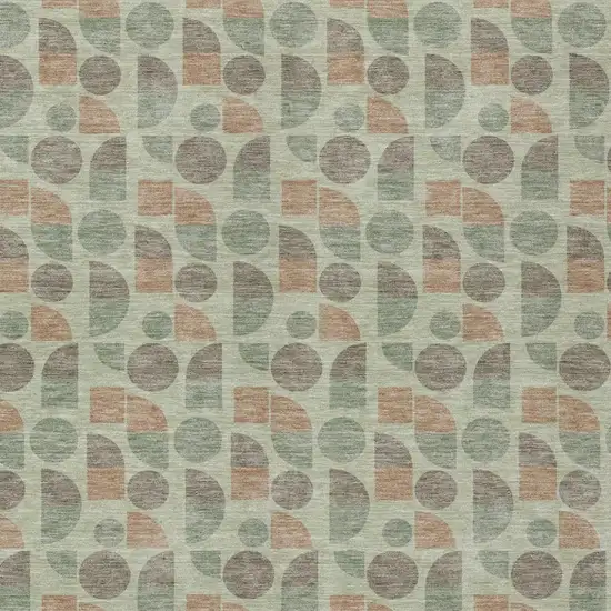 Green And Beige Geometric Washable Indoor Outdoor Area Rug Photo 3