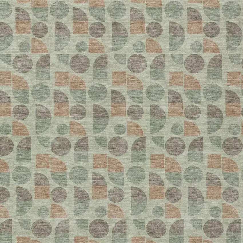 Green And Beige Geometric Washable Indoor Outdoor Area Rug Photo 3