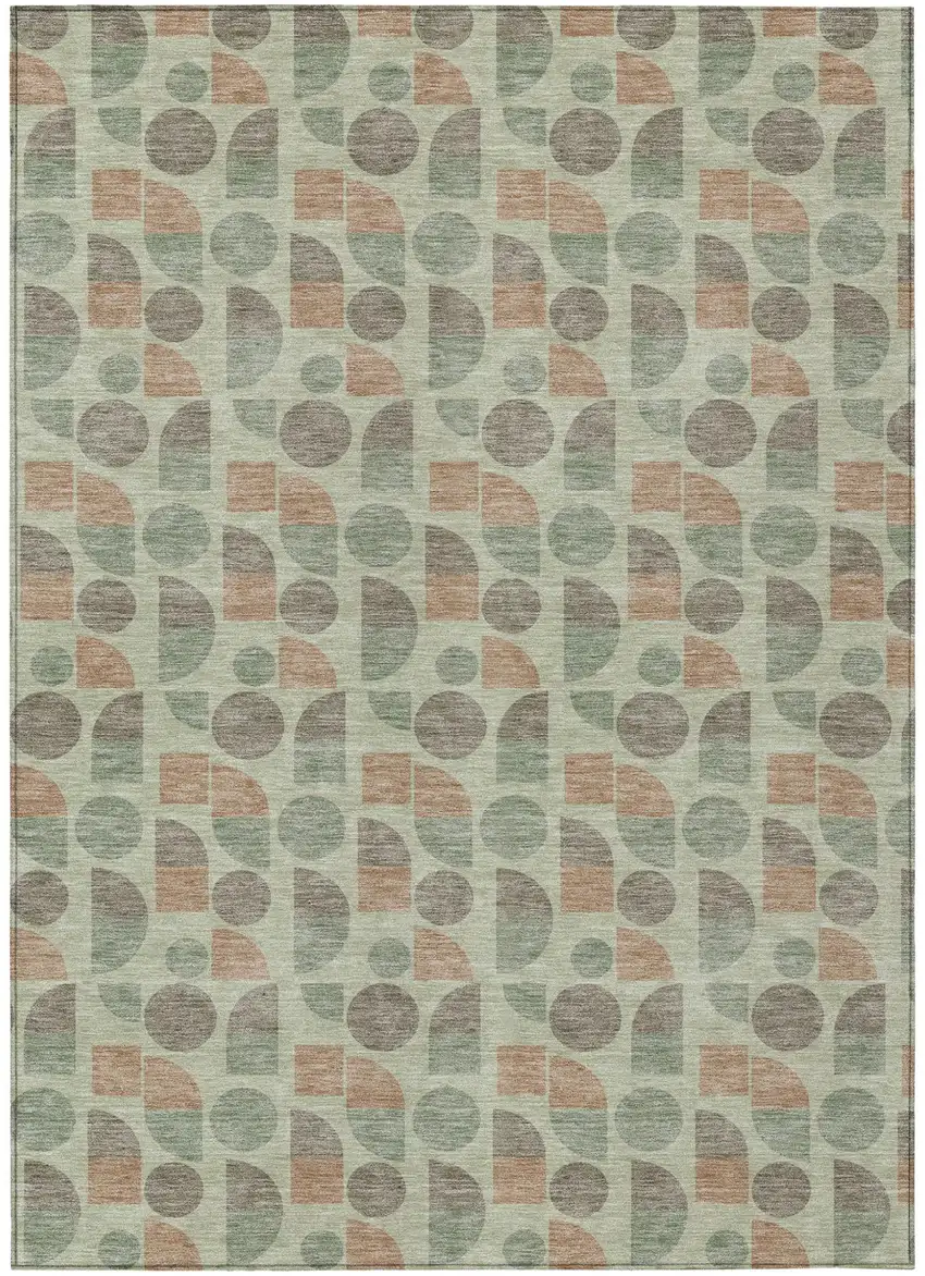 Green And Beige Geometric Washable Indoor Outdoor Area Rug Photo 1