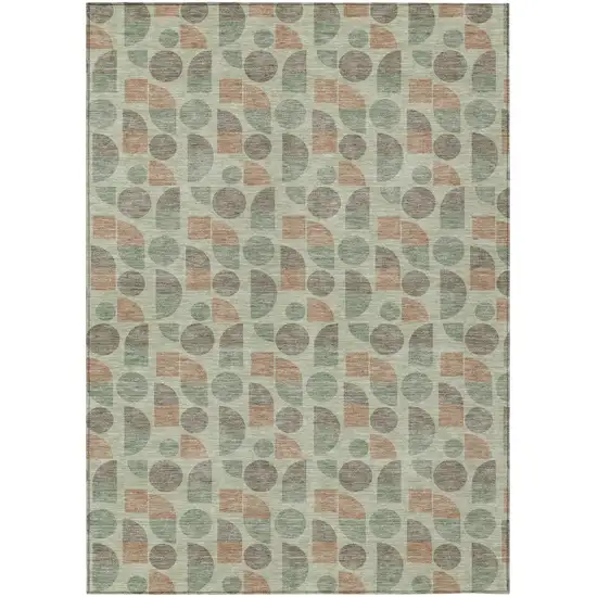 Green And Beige Geometric Washable Indoor Outdoor Area Rug Photo 1