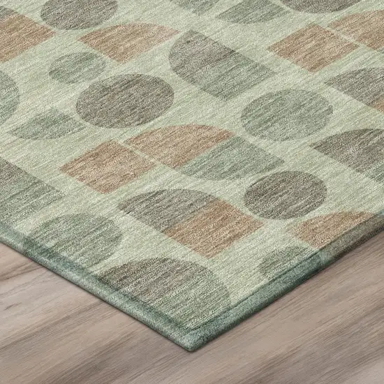 Green And Beige Geometric Washable Indoor Outdoor Area Rug Photo 4
