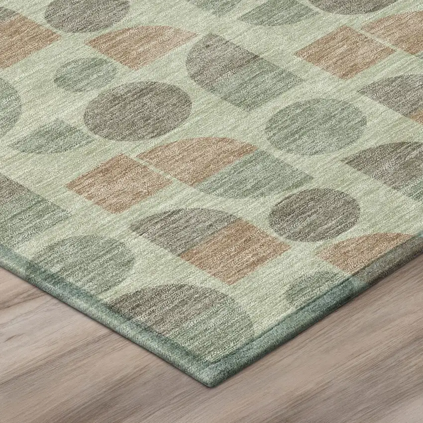 Green And Beige Geometric Washable Indoor Outdoor Area Rug Photo 4
