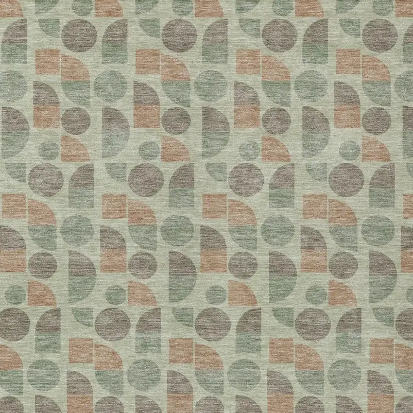 Green And Beige Geometric Washable Indoor Outdoor Area Rug Photo 2