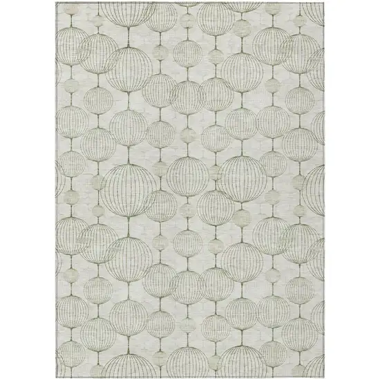 Green And Beige Geometric Washable Indoor Outdoor Area Rug Photo 2