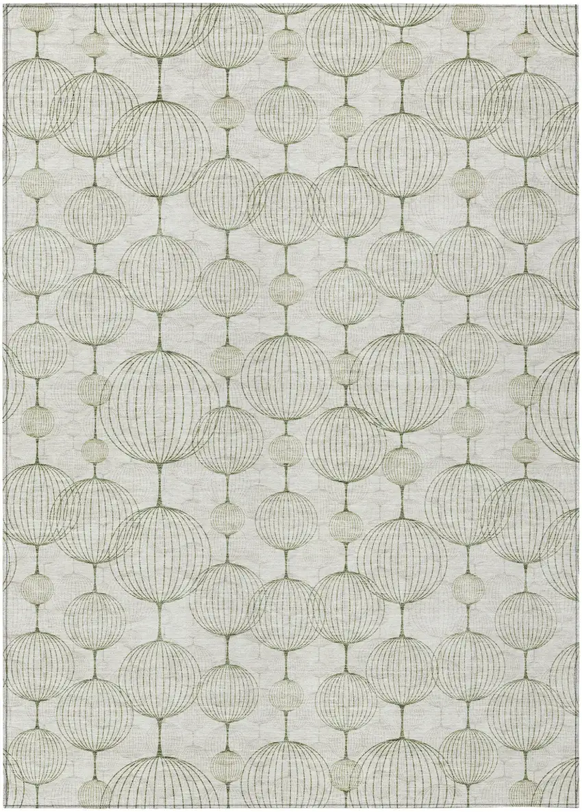 Green And Beige Geometric Washable Indoor Outdoor Area Rug Photo 2