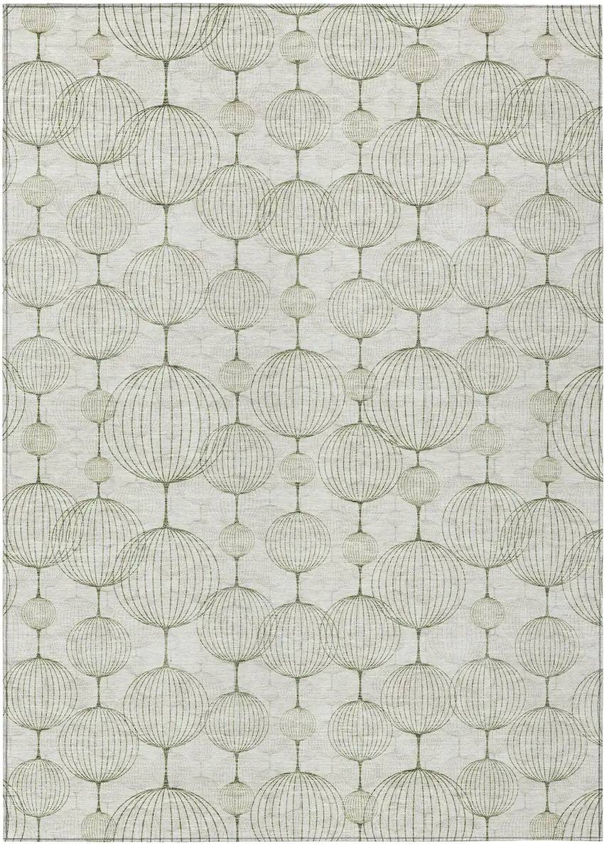 Green And Beige Geometric Washable Indoor Outdoor Area Rug Photo 2