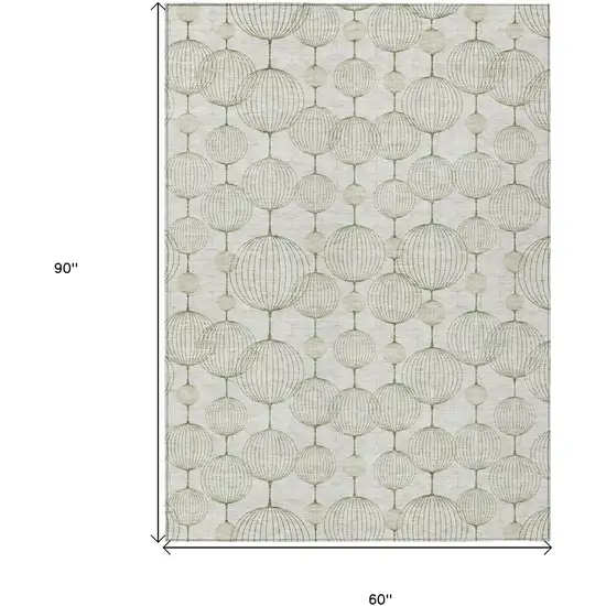 Green And Beige Geometric Washable Indoor Outdoor Area Rug Photo 8
