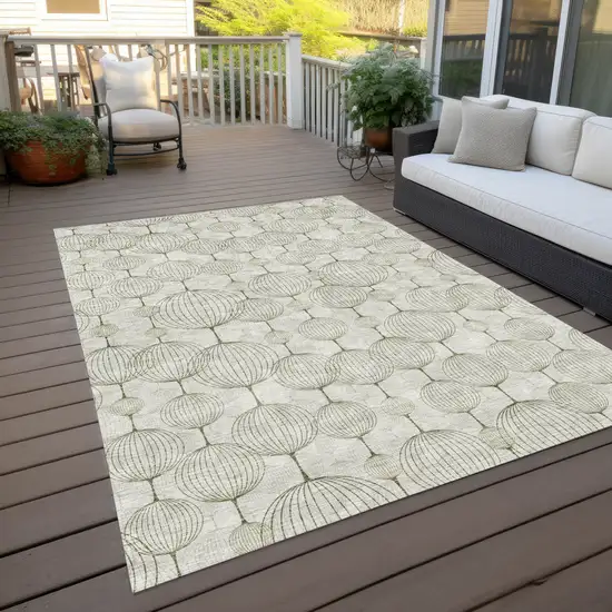 Green And Beige Geometric Washable Indoor Outdoor Area Rug Photo 9
