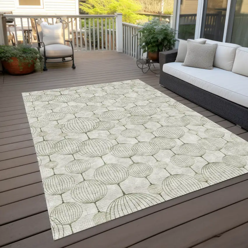 Green And Beige Geometric Washable Indoor Outdoor Area Rug Photo 9