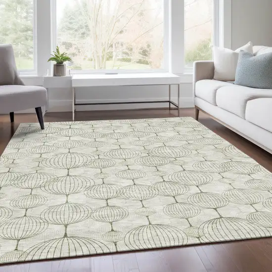 Green And Beige Geometric Washable Indoor Outdoor Area Rug Photo 7