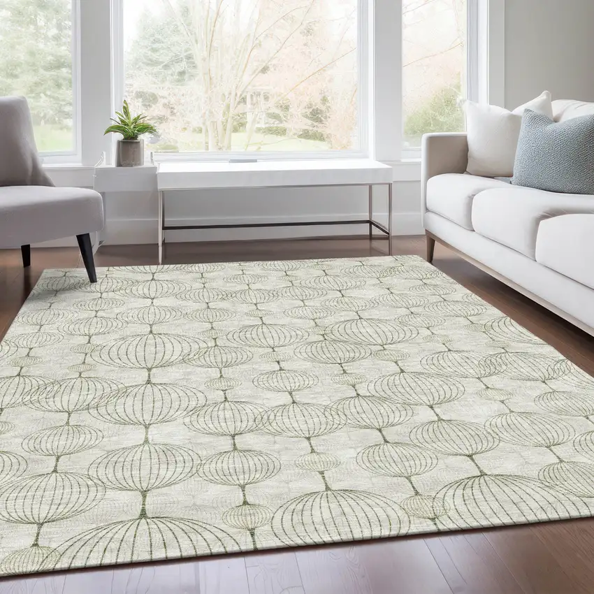 Green And Beige Geometric Washable Indoor Outdoor Area Rug Photo 7