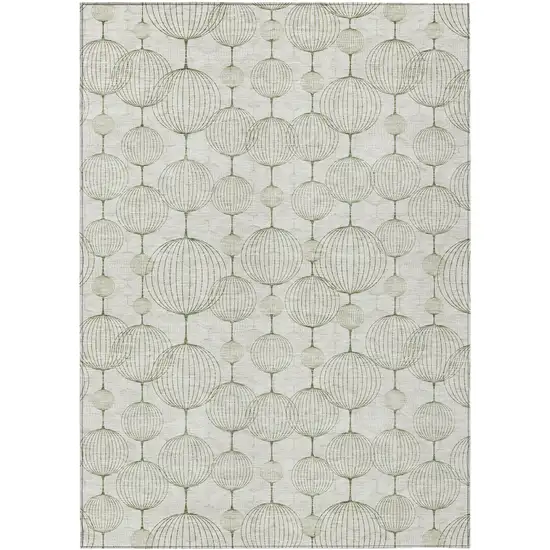 Green And Beige Geometric Washable Indoor Outdoor Area Rug Photo 1