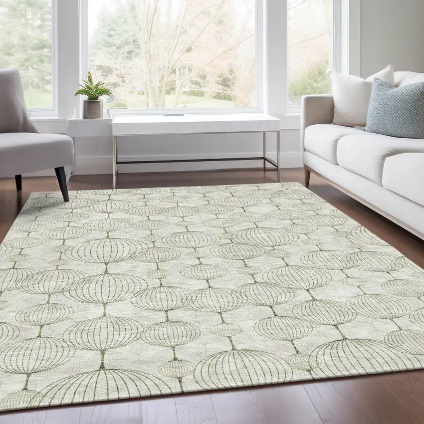 Green And Beige Geometric Washable Indoor Outdoor Area Rug Photo 7